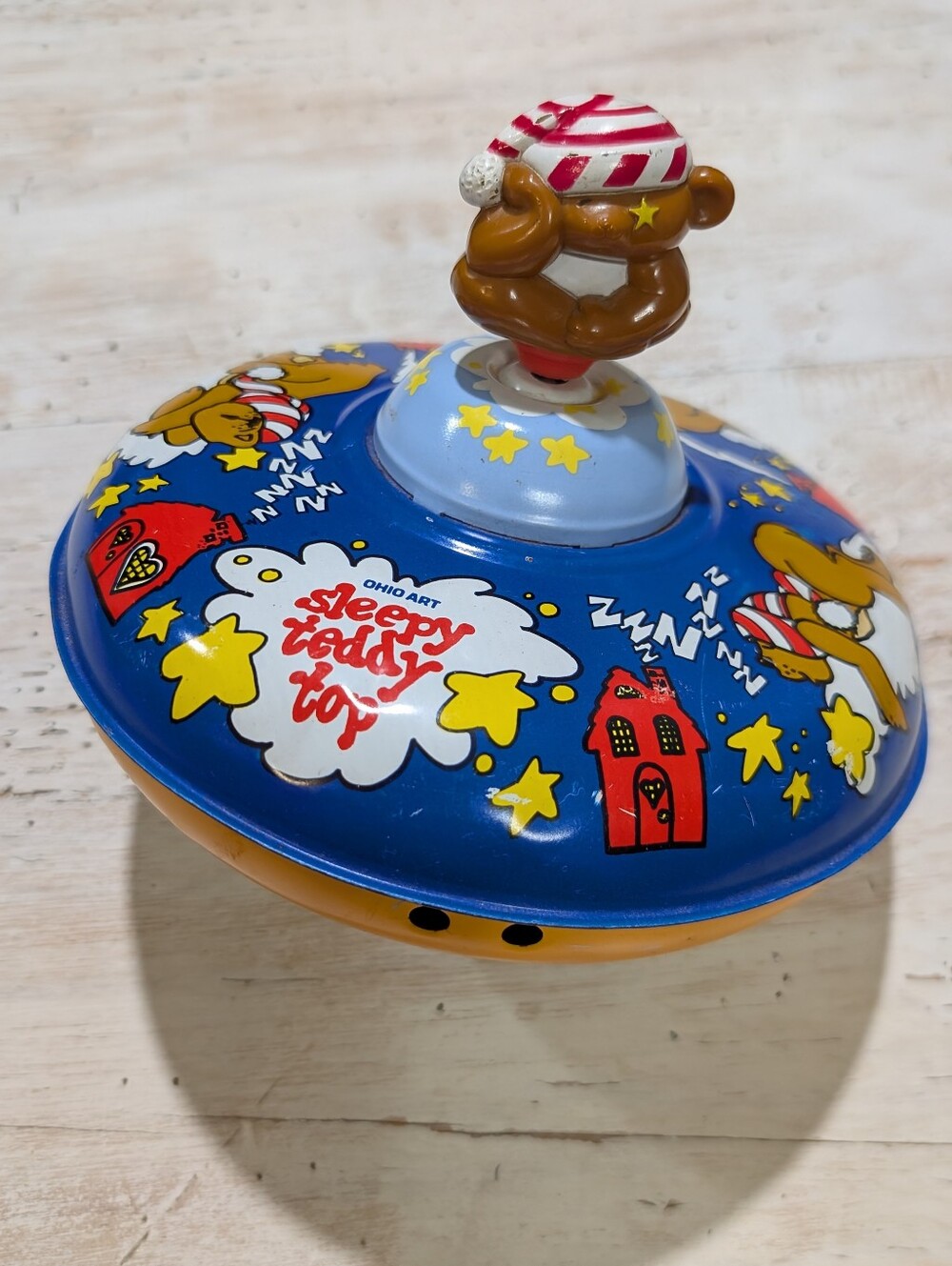 Ohio Art Sleepy Teddy Spinner Top Child's Metal Toy Made in USA